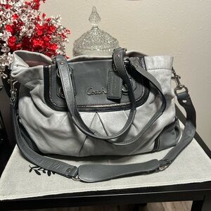 Coach❤️Ashley Spectator Silver Gray Leather Shoulder Satchel has Removable Strap